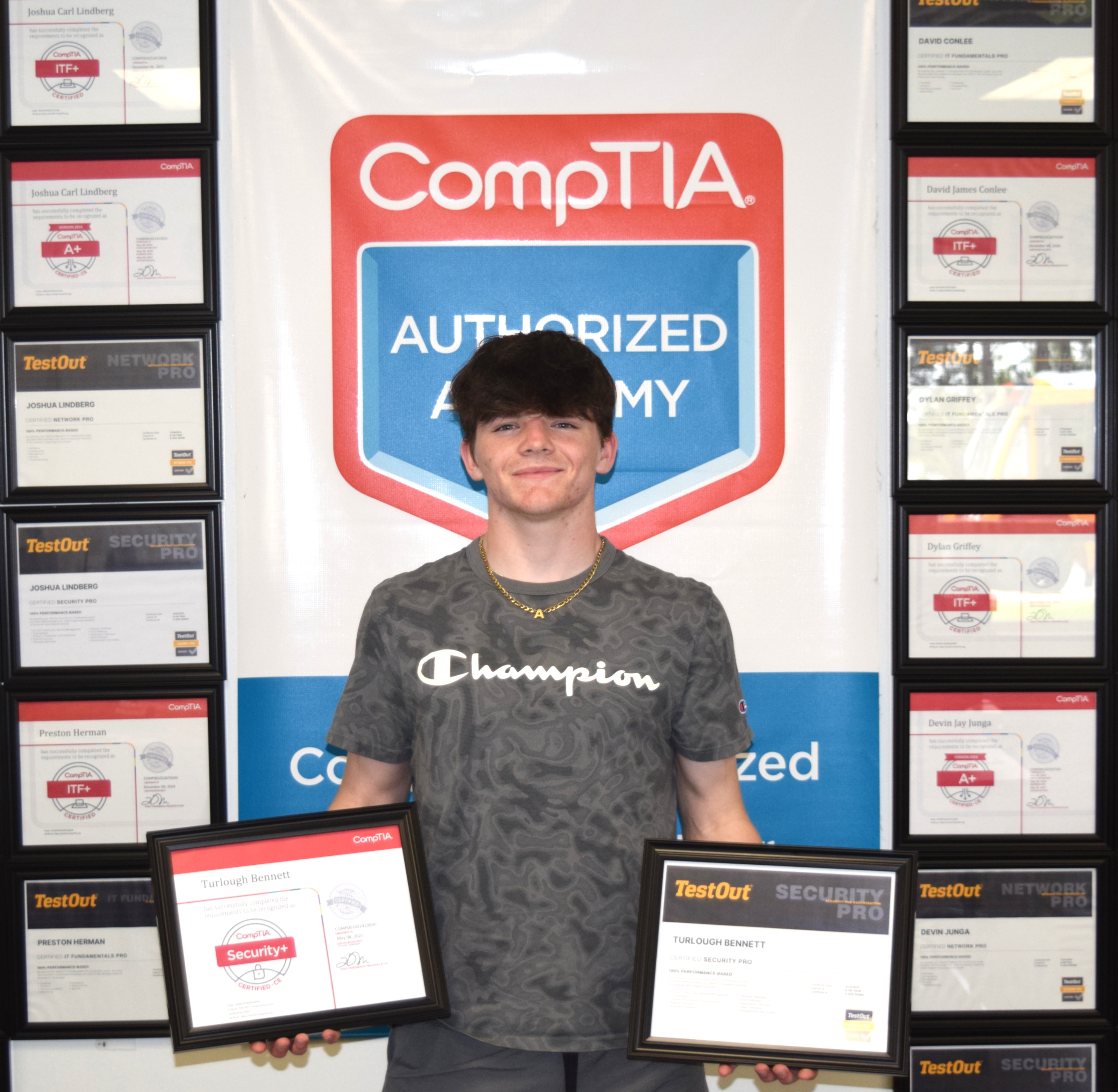 Marlette student holding earned certifications